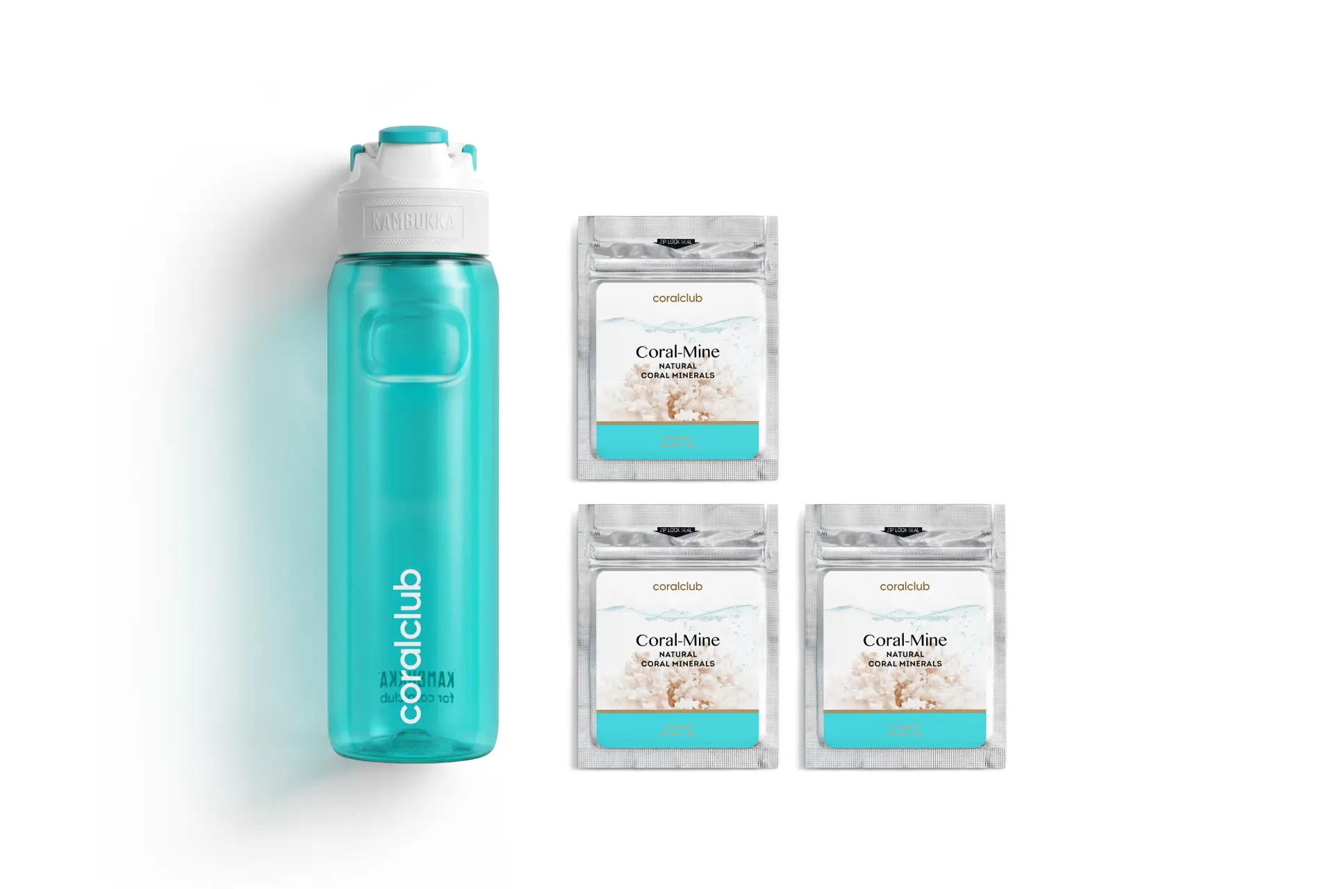 Plastic bottle Kambukka Elton 1000 AQUA + Coral-Mine, 30 sachets 1 g