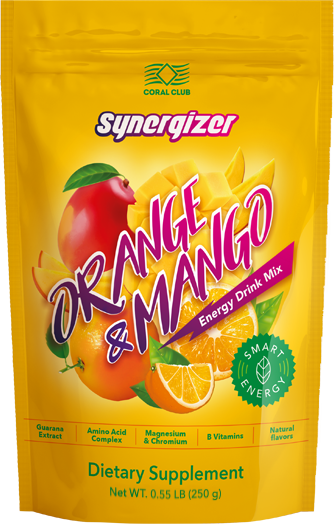 Synergizer mit dem Geschmack Orange und Mango